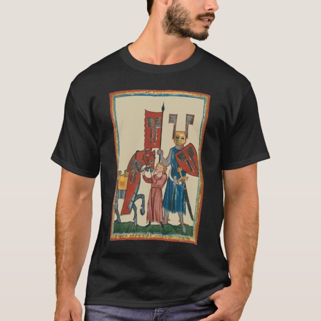 Knight and Squire, 14th Century Mediaeval Art T-Shirt (Front)