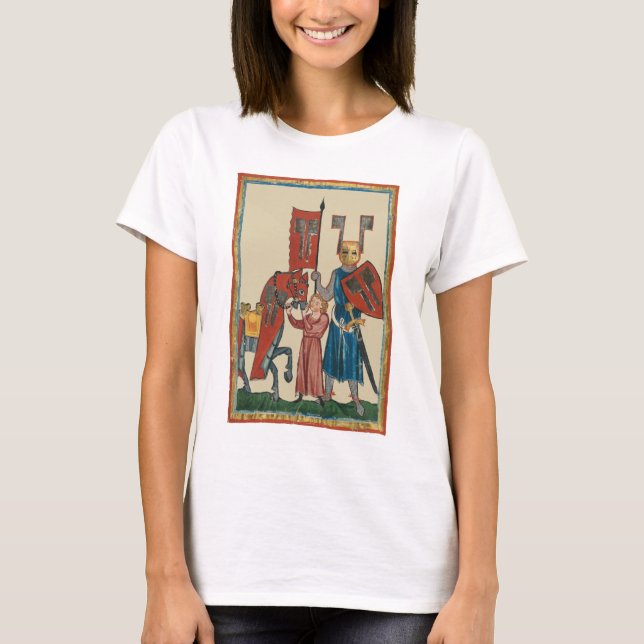 Knight and Squire, 14th Century Mediaeval Art T-Shirt (Front)