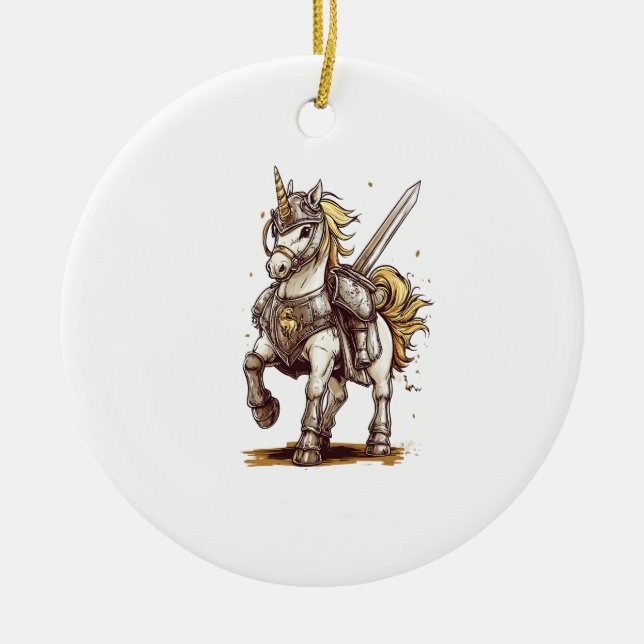 Knight Armour Unicorn (1) Ceramic Tree Decoration (Front)