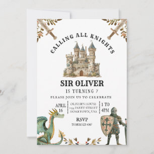 Knight Birthday Invitation, Dragon Invitation