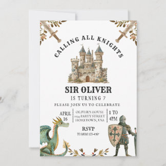 Knight Birthday Invitation, Dragon Invitation