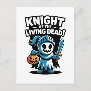Knight Boo – Spooky Cute Halloween Ghost Sword Postcard