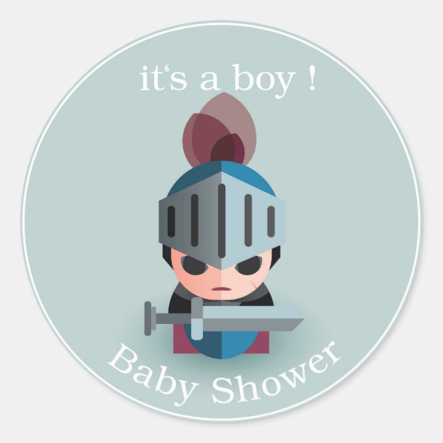 Knight Boy Baby Shower Classic Round Sticker (Front)