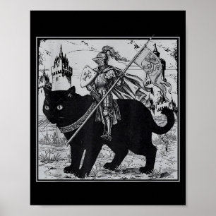 Knight Cat Rider Vintage 90s Medieval Knight Ridin Poster