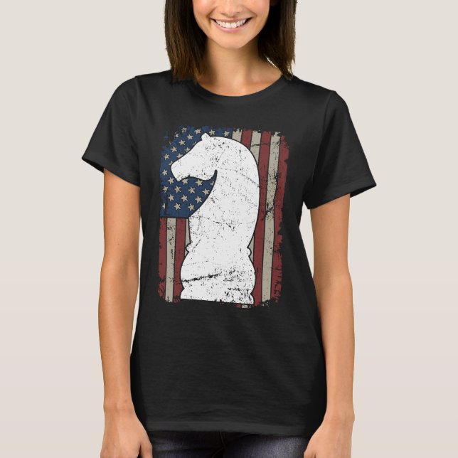 Knight Chess Piece USA Flag  Mens Womens Chess Pla T-Shirt (Front)