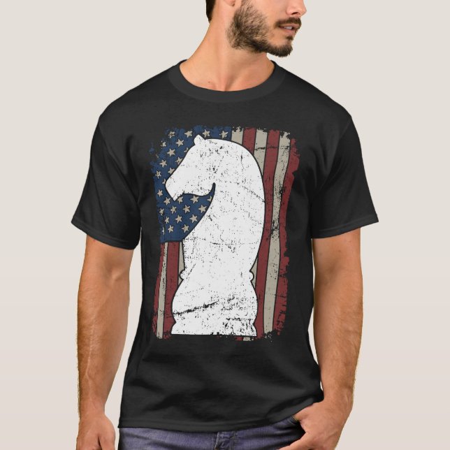 Knight Chess Piece USA Flag  Mens Womens Chess Pla T-Shirt (Front)