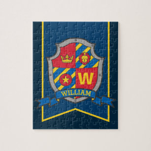 Knight crest personalized lion red blue yellow jigsaw puzzle
