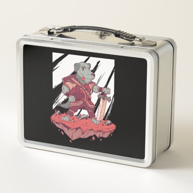Knight Dog Cartoon Design Metal Lunch Box (Back)