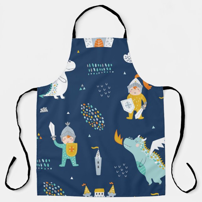 Knight Dragon Castle Childish Pattern Apron (Front)