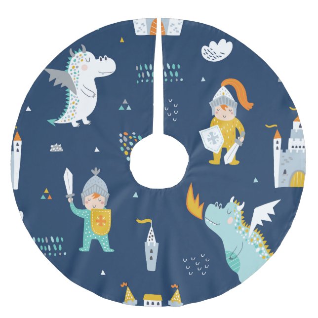 Knight Dragon Castle Childish Pattern Brushed Polyester Tree Skirt (Front)