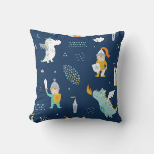 Knight Dragon Castle Childish Pattern Cushion