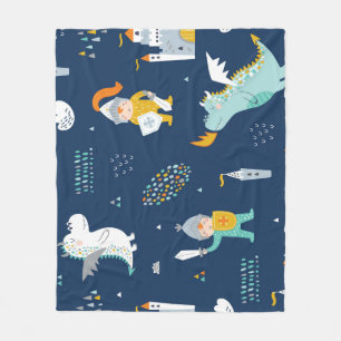 Knight Dragon Castle Childish Pattern Fleece Blanket