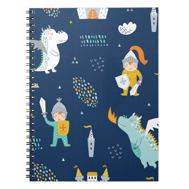 Knight Dragon Castle Childish Pattern Notebook (Front)