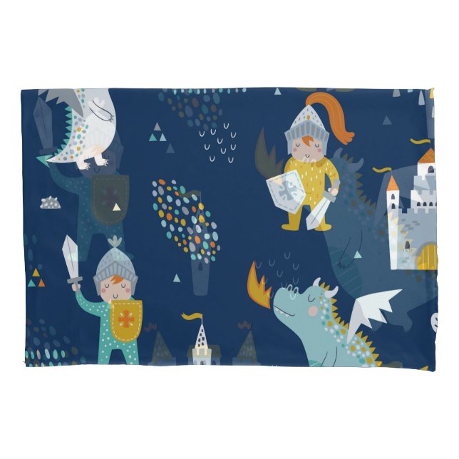 Knight Dragon Castle Childish Pattern Pillowcase (Front)