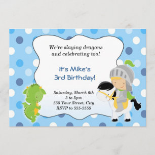 Knight Dragon Invitation Boy Birthday Party Blue