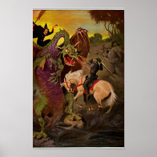 Knight Fighting Dragon by J. Allen St. John Poster