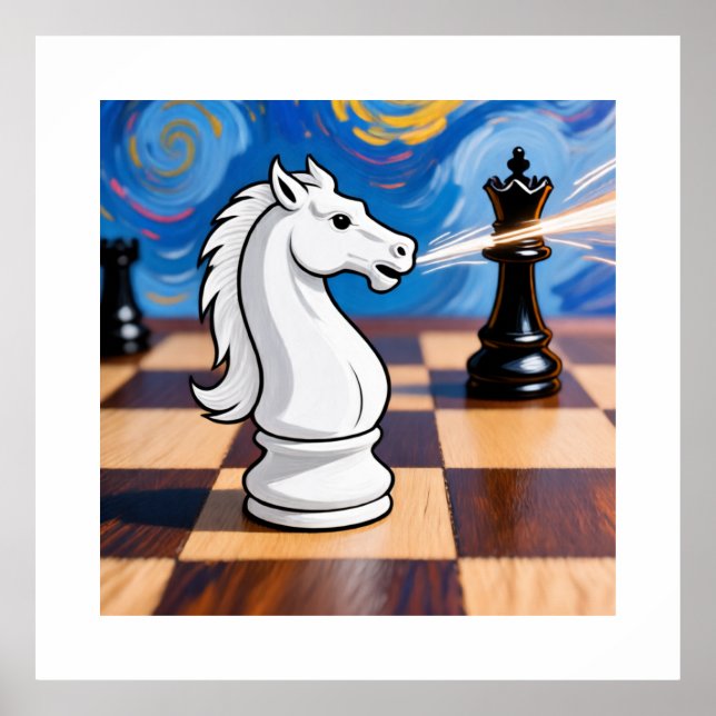 Knight Fork Chess Art – Queen Under Attack Poster (Front)