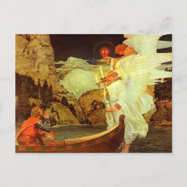 Knight Holy Grail Angels painting Postcard (Front)