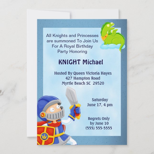 Knight In Armour Birthday Invitation (Front)