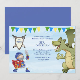 Knight In Armour Dragon Birthday Party Invitation