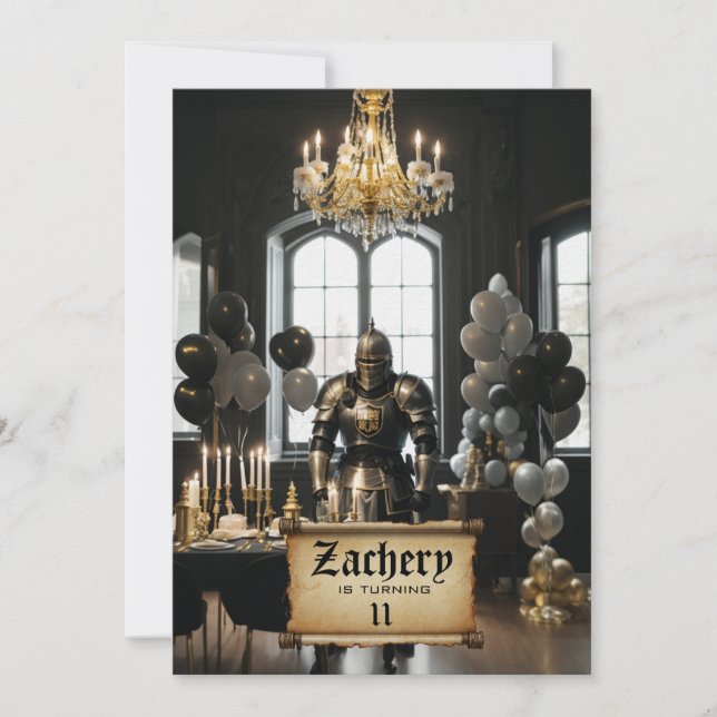 *~* Knight  in Armour Mediaeval Theme AP88 Birthda Invitation (Front)
