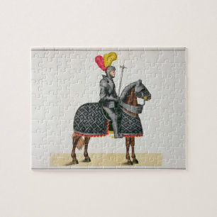 Knight in armour on his horse, plate from 'A Histo Jigsaw Puzzle