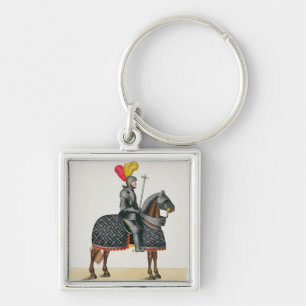 Knight in armour on his horse, plate from 'A Histo Key Ring