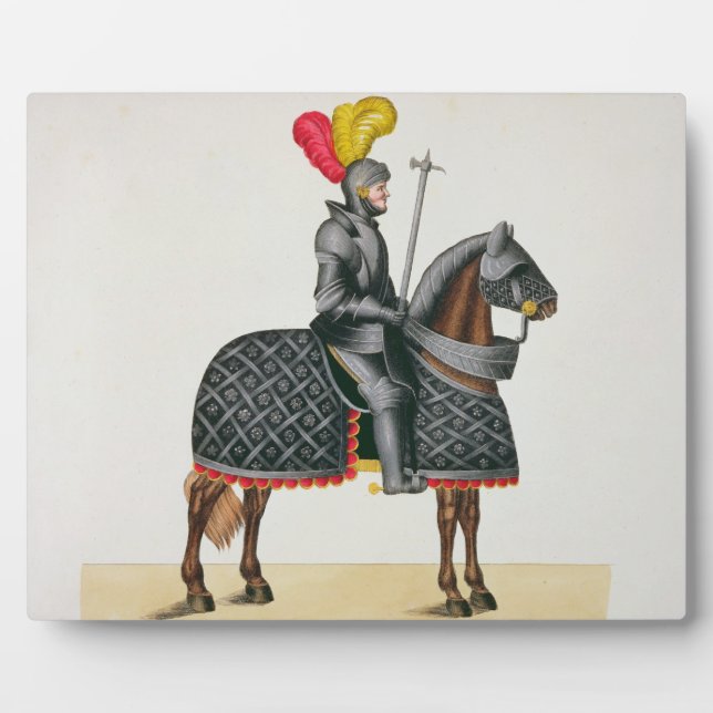 Knight in armour on his horse, plate from 'A Histo Plaque (Front)