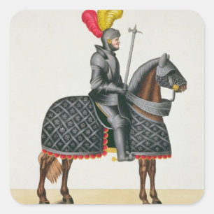 Knight in armour on his horse, plate from 'A Histo Square Sticker
