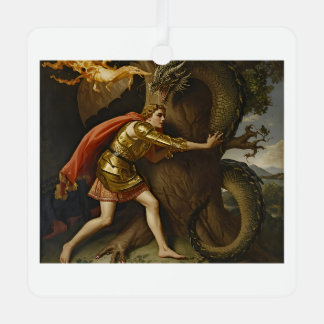 Knight in Golden Armor vs. The Dragon Metal Tree Decoration