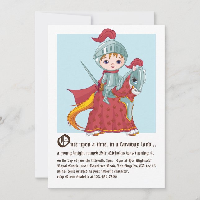 Knight in Shining Armour Birthday Invitation (Front)