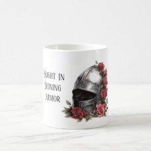 Knight in Shining Armour Helmet Red Roses Coffee Mug