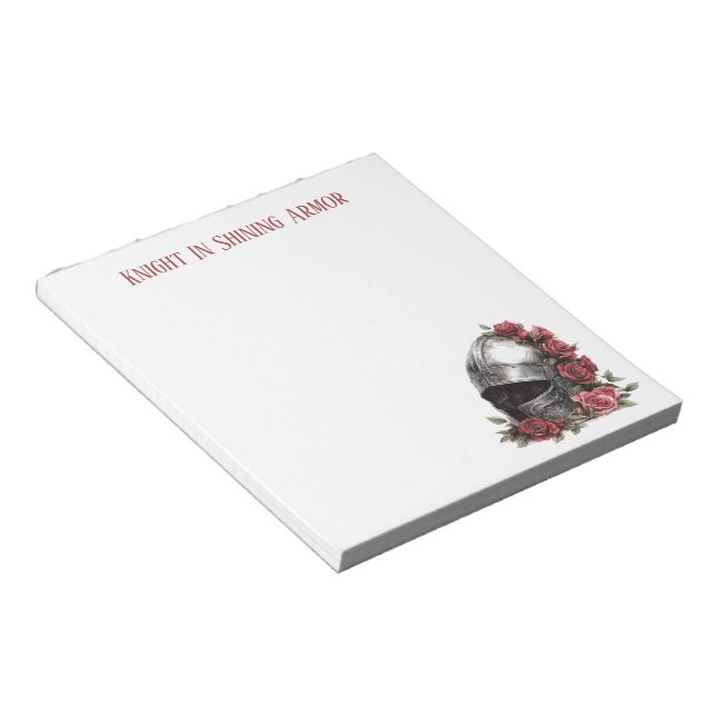 Knight in Shining Armour Helmet Red Roses Notepad (Angled)