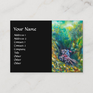 KNIGHT LANCELOT,HORSE RIDING IN GREEN FOREST Black Business Card