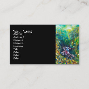 KNIGHT LANCELOT,HORSE RIDING IN GREEN FOREST Black Business Card