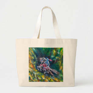 KNIGHT LANCELOT ,HORSE RIDING IN GREEN FOREST LARGE TOTE BAG