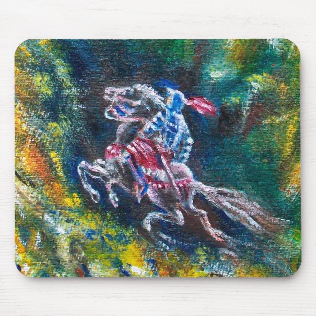 KNIGHT LANCELOT ,HORSE RIDING IN GREEN FOREST MOUSE MAT (Front)