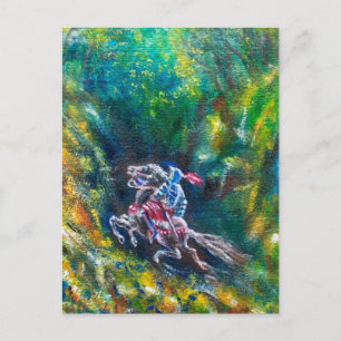 KNIGHT LANCELOT ,HORSE RIDING IN GREEN FOREST POSTCARD