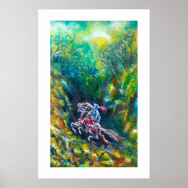 KNIGHT LANCELOT ,HORSE RIDING IN GREEN FOREST POSTER (Front)