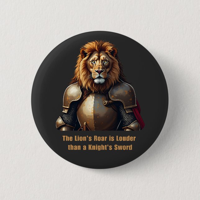 Knight lion 6 cm round badge (Front)