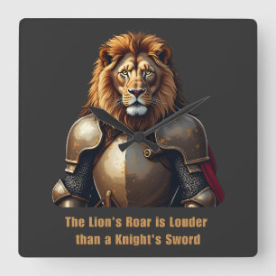 Knight lion square wall clock