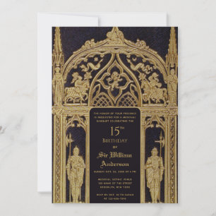 Knight Mediaeval Themed Birthday Black Gold Gothic Invitation