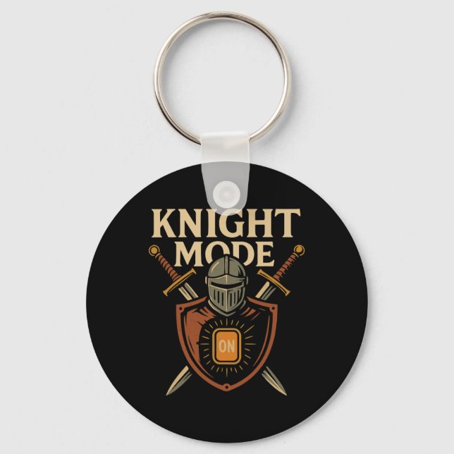 Knight Mode On Funny Medieval Sword Shield Party C Key Ring (Front)