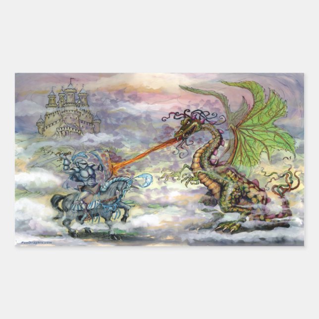 Knight n Dragon Rectangular Sticker (Front)