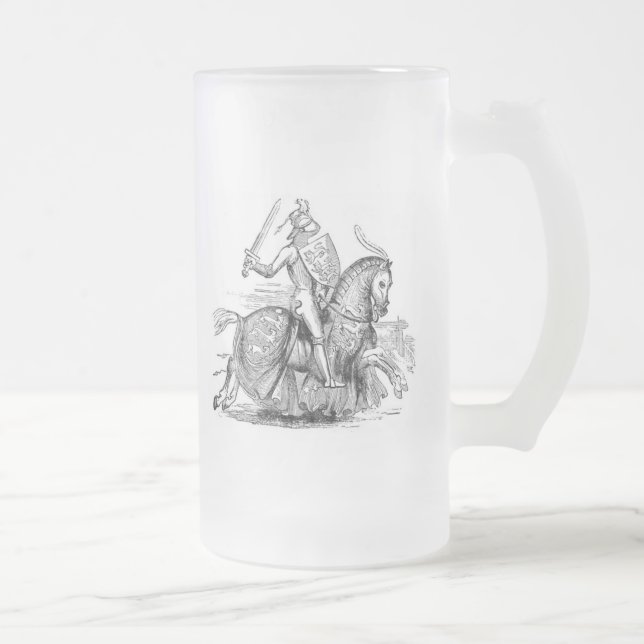 Knight on Horseback Frosted Glass Beer Mug (Right)