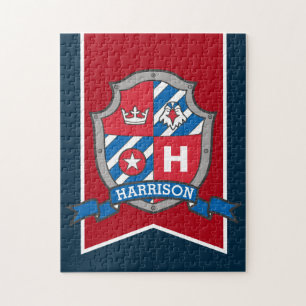 Knight prince crest personalised eagle red blue jigsaw puzzle