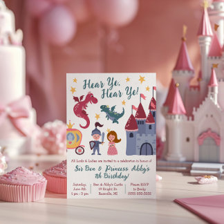 Knight & Princess, Dragon, Castle Birthday Party Invitation