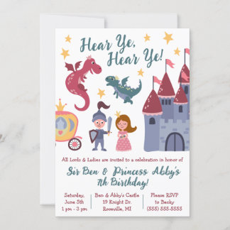 Knight & Princess, Dragon, Castle Birthday Party Invitation