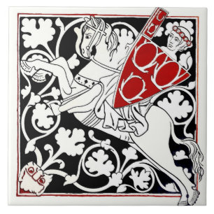 Knight riding Horse Mediaeval Antique Vintage Tile