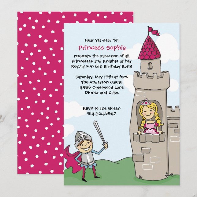 Knight Saves Princess Invitations: Brunette/Blonde Invitation (Front/Back)